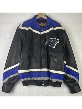 Vintage NFL Carolina Panthers JEFF HAMILTON Leather Jacket Sz L